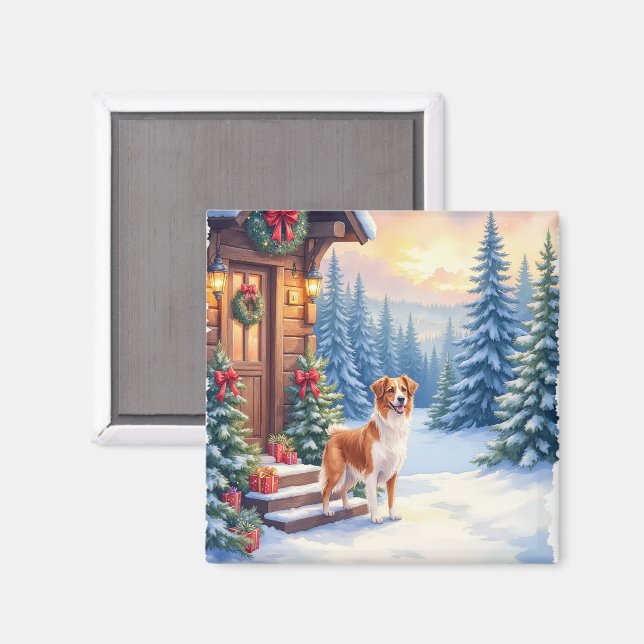 Brittany Rustic Stuga Jul Vinter Konst Magnet (Front/Back)