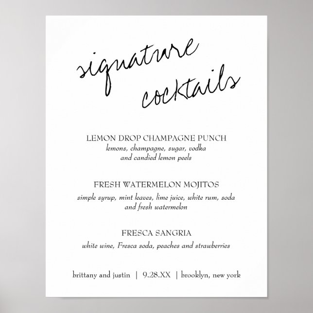 Brittany Signaturdrinkar Meny Bröllopsskylt Poster (Framsidan)