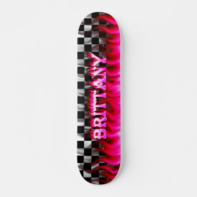 Brittany skateboard rosa eld och flammor design. (Framsida)
