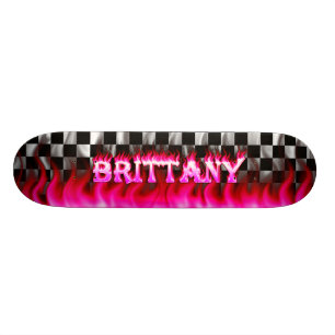 Brittany skateboard rosa eld och flammor design.