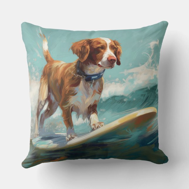 Brittany Spain Beach Surfing Painting Kudde (Baksida)