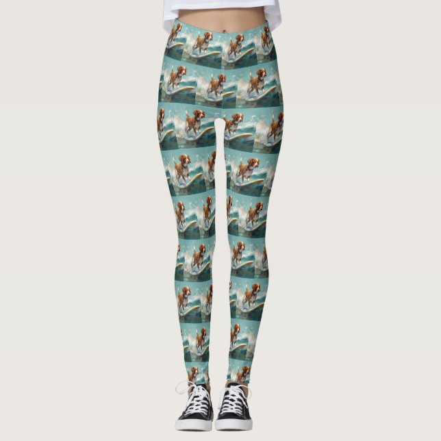 Brittany Spain Beach Surfing Painting Leggings (Framsida)