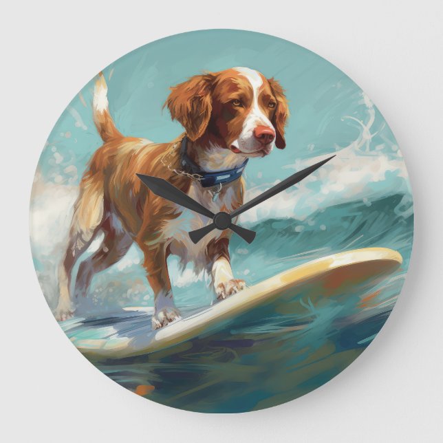 Brittany Spain Beach Surfing Painting Stor Klocka (Framsida)