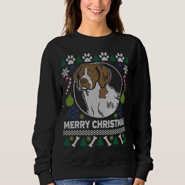 Brittany Spain Hund aveln Ugly jul Sweater T Shirt (Framsida)