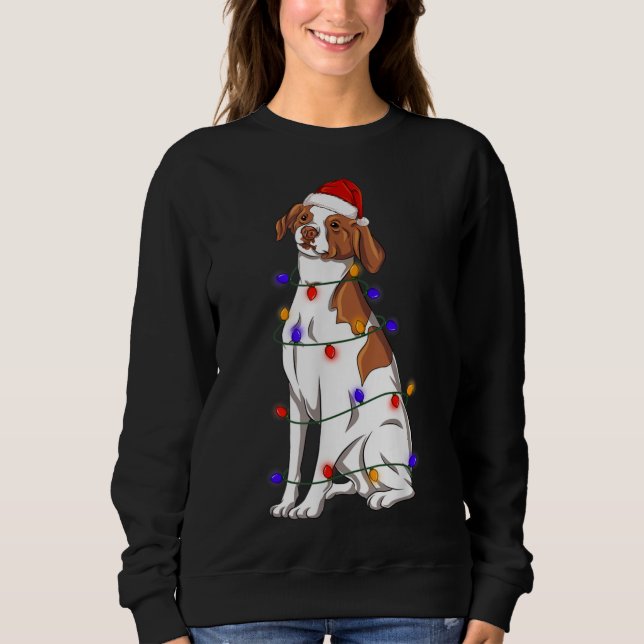 Brittany Spain Hund Wearing jul Hat Ljus T Shirt (Framsida)