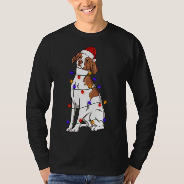 Brittany Spain Hund Wearing jul Hat Ljus T Shirt (Framsida)