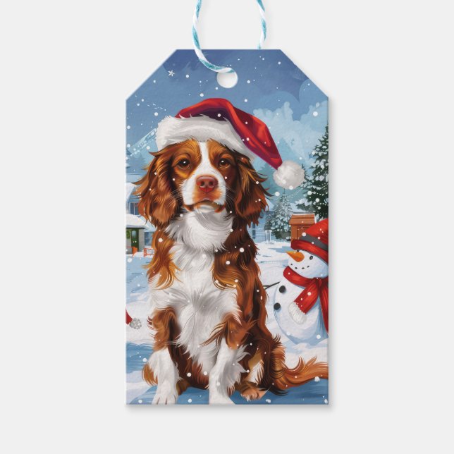 Brittany Spain Hund Winter Wonderland jul Presentetikett (Framsidan)