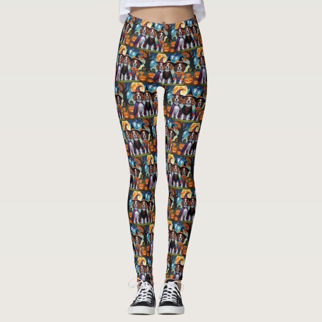 Brittany Spain Hundar Pumpkin Halloween Funny Leggings (Framsida)
