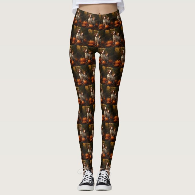 Brittany Spain Puppy Autumn Delight Pumpkin Leggings (Framsida)