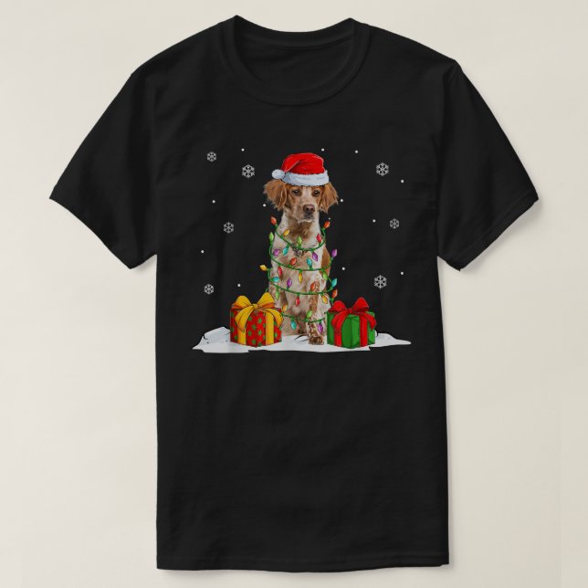 Brittany Spain Santa Julgran Ljus Julafton T Shirt (Design framsida)