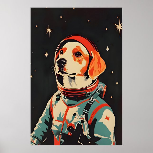 Brittany Spaniel Astronaut Affisch, Brittany Retro Poster (Framsidan)