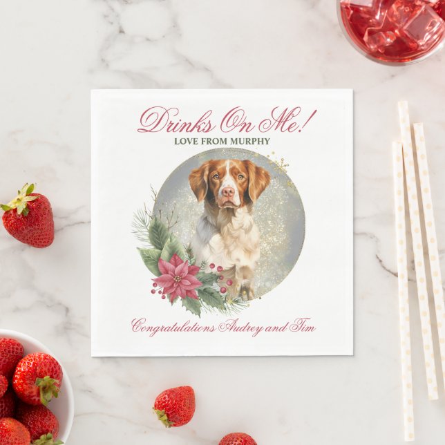 Brittany Spaniel Bröllopsservetter Med Hund Foto Pappersservett (Insitu)