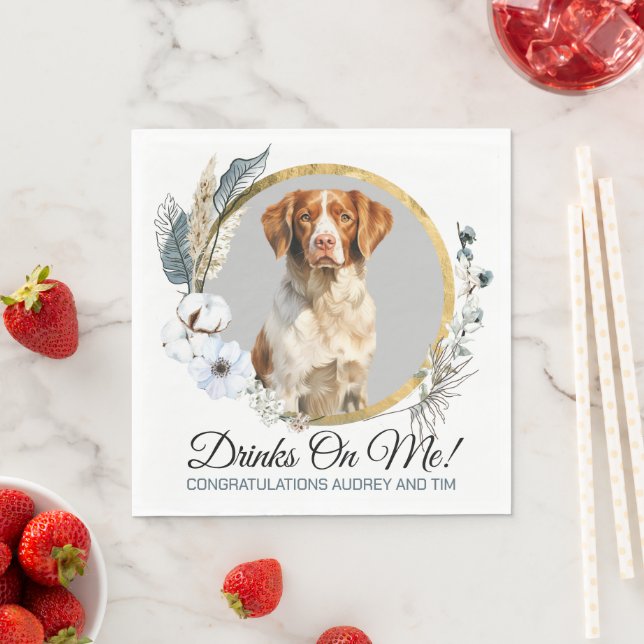 Brittany Spaniel Bröllopsservetter Med Hund Foto Pappersservett (Insitu)