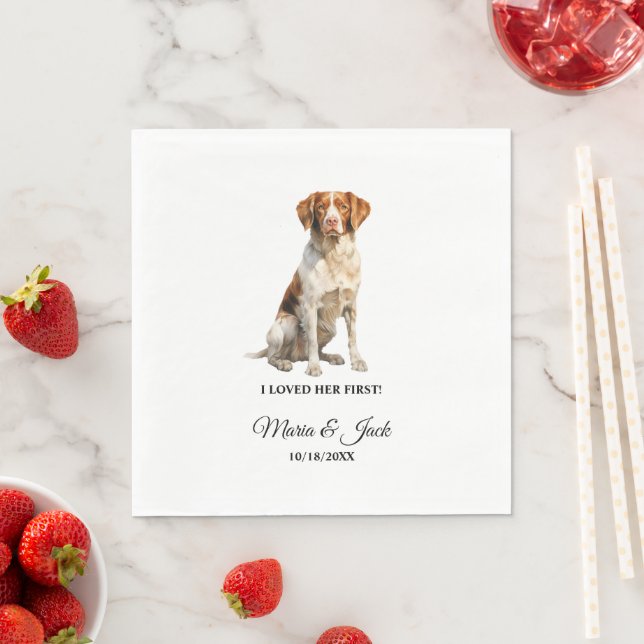 Brittany Spaniel Bröllopsservetter med hundfoto Pappersservett (Insitu)