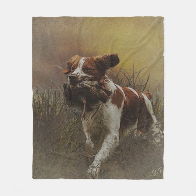 Brittany spaniel Ceramic Tile Beverage Coas Fleecefilt (Framsidan)