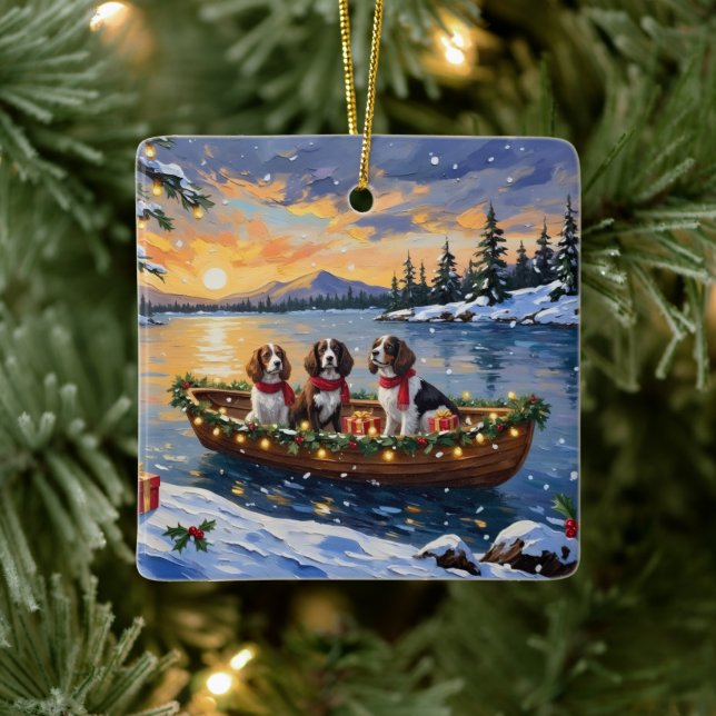 Brittany Spaniel Christmas Boat Holiday Julgransprydnad Keramik (Träd)