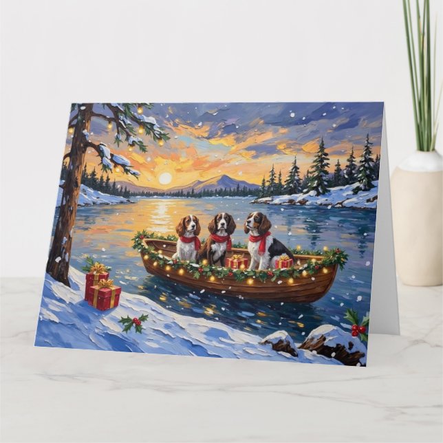 Brittany Spaniel Christmas Boat Holiday Kort (Framsida)