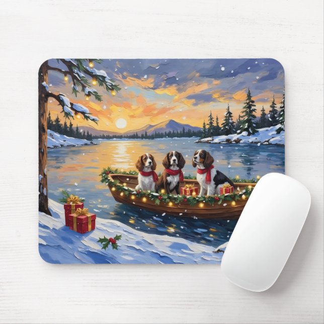 Brittany Spaniel Christmas Boat Holiday Musmatta (Med mus)
