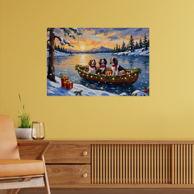Brittany Spaniel Christmas Boat Holiday Poster (Vardagsrum 2)