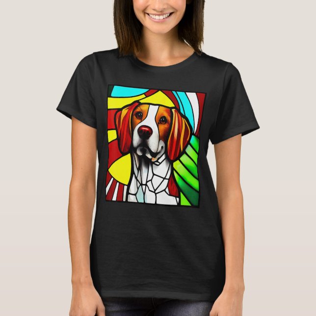 Brittany Spaniel - Colorful Stained Glass_5 T Shirt (Framsida)