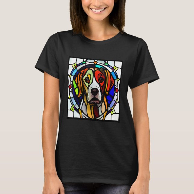 Brittany Spaniel - Colorful Stained Glass_8 T Shirt (Framsida)