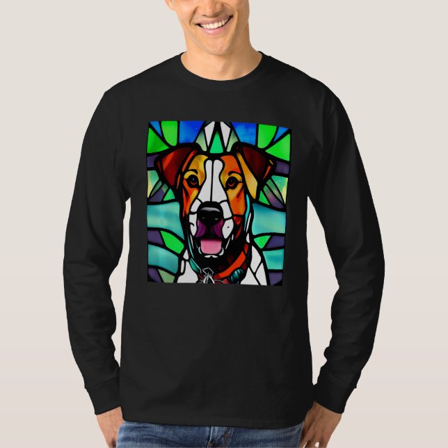 Brittany Spaniel - Colorful Stained Glass Premium_ T Shirt (Framsida)
