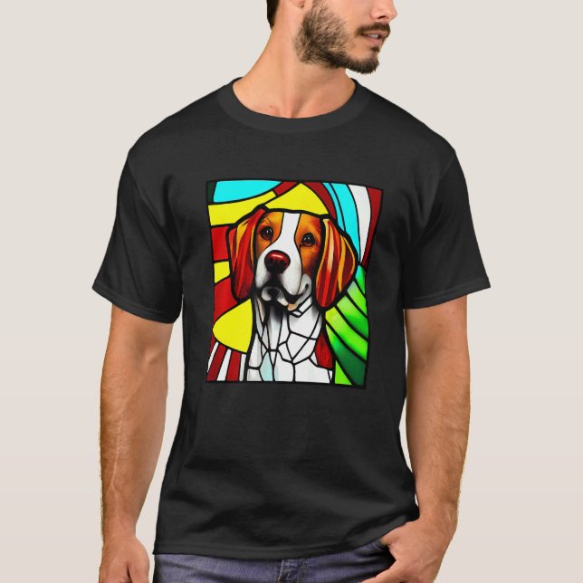 Brittany Spaniel - Colorful Stained Glass Premium T Shirt (Framsida)