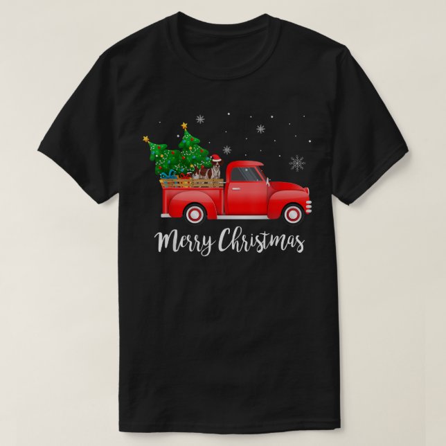 Brittany Spaniel Dog Riding Red Truck Christmas  T Shirt (Design framsida)