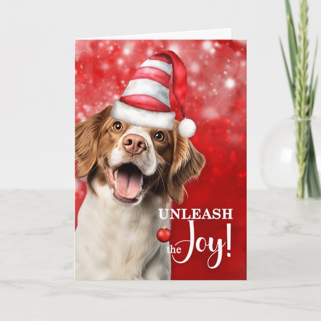 Brittany Spaniel Dog Unleash the Joy Christmas Helgkort (Framsida)