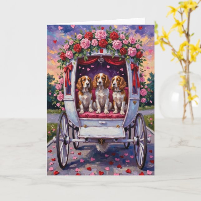 Brittany Spaniel Dog Valentine's Day  Kort (Gul blomma)