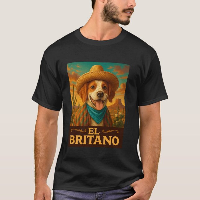 Brittany Spaniel El Britano Wild West Cowboy Väst T Shirt (Framsida)