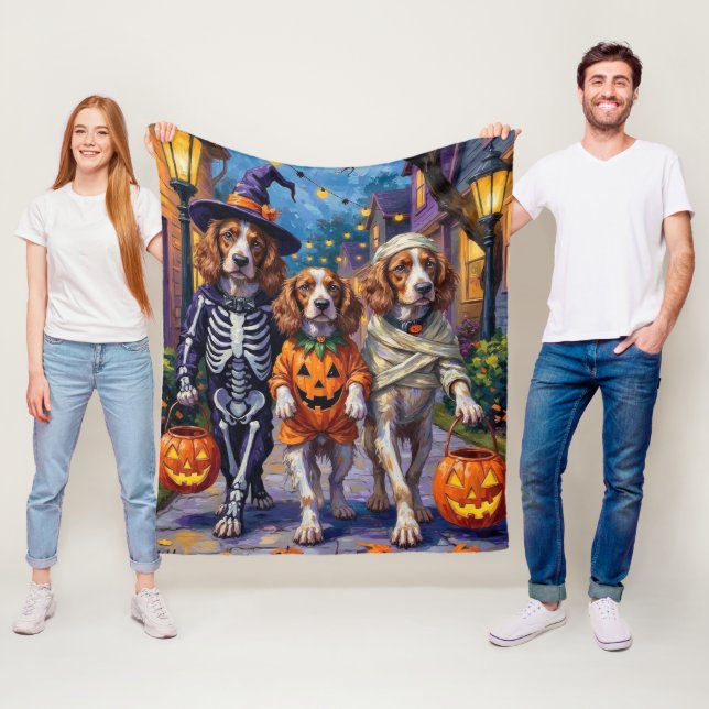 Brittany Spaniel eller bus eller godis på Hallowee Fleecefilt (På plats)