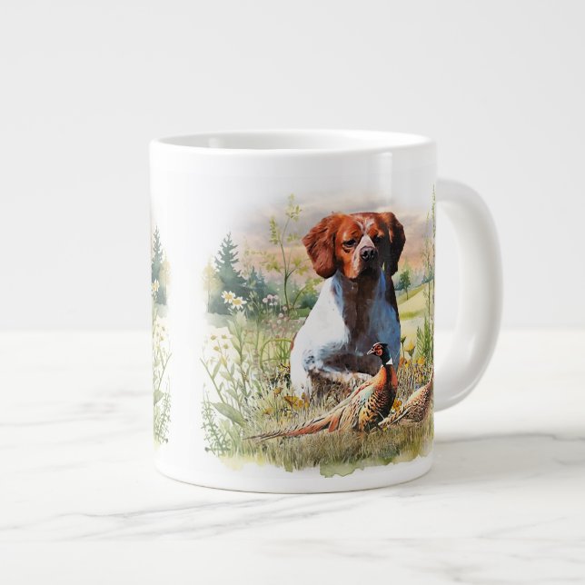 Brittany Spaniel – Fält, Fokus, Fasan, Konst Jumbo Mugg (Framsida höger)