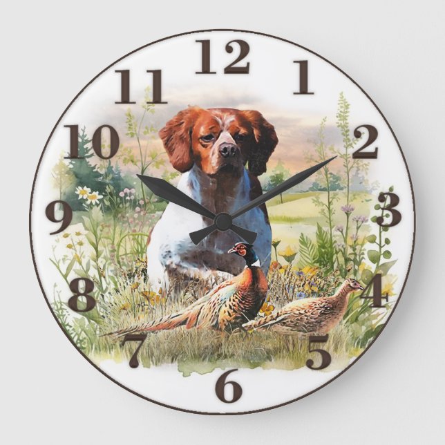 Brittany Spaniel – Fält, Fokus, Fasan , Konst  Stor Klocka (Framsida)