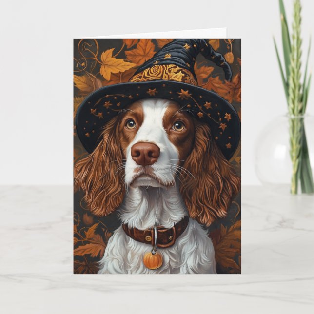 Brittany Spaniel Halloween Helgkort (Framsida)