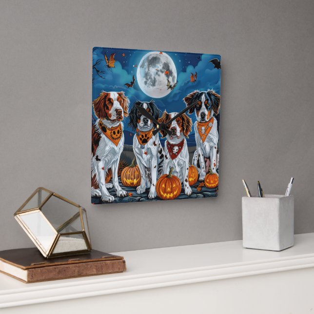Brittany Spaniel Halloween Kuslig Fyrkantig Klocka (Kontor)