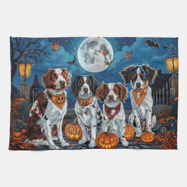 Brittany Spaniel Halloween Kuslig Kökshandduk (Horisontell)