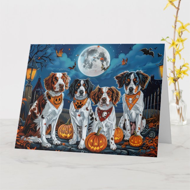 Brittany Spaniel Halloween Kuslig Kort (Gul blomma)