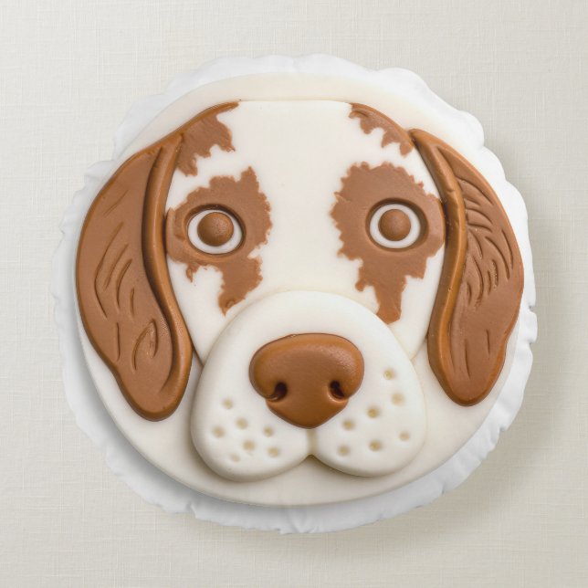 Brittany Spaniel Hund 3D Inspirerad Rund Kudde (Framsidan)