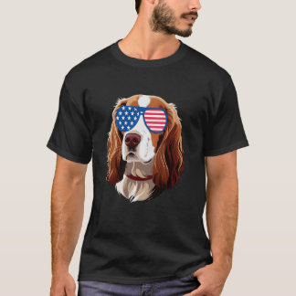Brittany Spaniel Hund Amerikansk Flagga Patriotisk T Shirt