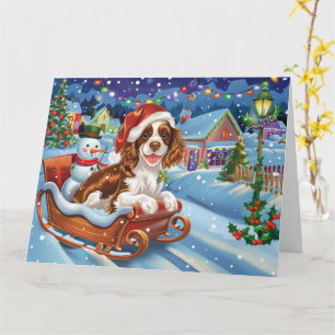 Brittany Spaniel Hund i släd snö jul Kort