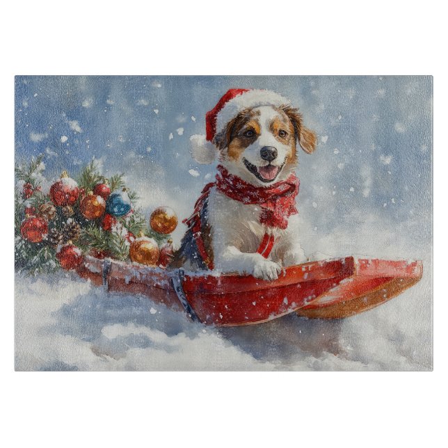 Brittany Spaniel Hund i släde jul (Framsidan)