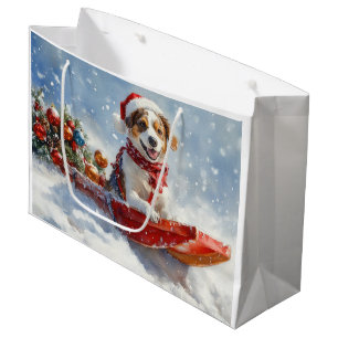 Brittany Spaniel Hund i släde jul