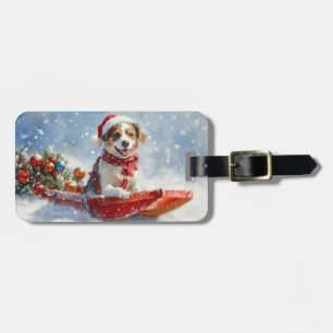 Brittany Spaniel Hund i släde jul Bagagebricka