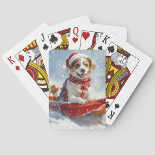 Brittany Spaniel Hund i släde jul Casinokort
