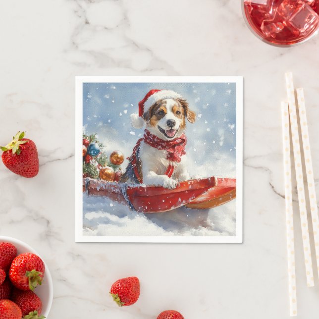 Brittany Spaniel Hund i släde jul Pappersservett (Insitu)