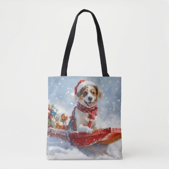 Brittany Spaniel Hund i släde jul Tygkasse (Framsida)