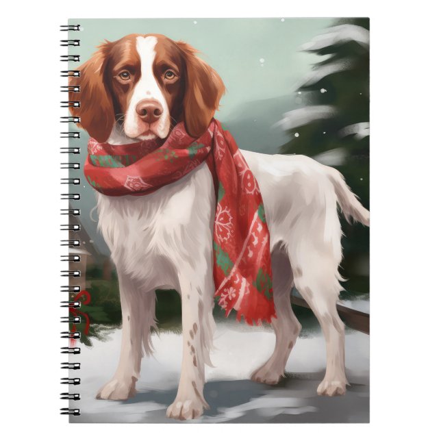 Brittany Spaniel Hund i Snö Jul Anteckningsbok (Framsidan)