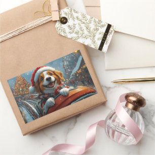 Brittany Spaniel Hund Jul Rektangulärt Klistermärke