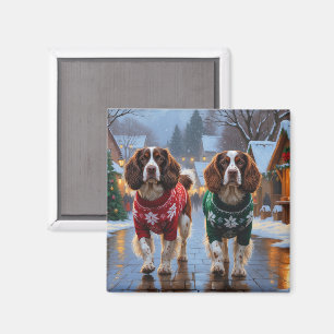 Brittany Spaniel Hund Jul Snö Högtid Magnet